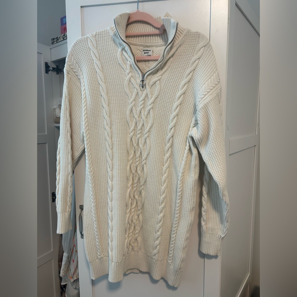 Aritzia x Sunday Best Cream Cable Knit Sweater Dress